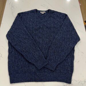 Daniel Cremieux Men's Navy V-Neck Cable Knit Sweater 100% Alapaca Wool XL